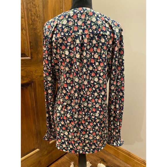 Womans Blouse Plus Size XL Top Navy Floral V Neck Pullover Stretchy Long Sleeve - Picture 6 of 12